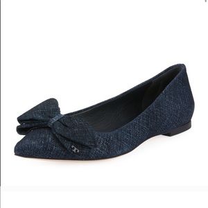 Tory Burch Rosalind suede bow pointy toe flats